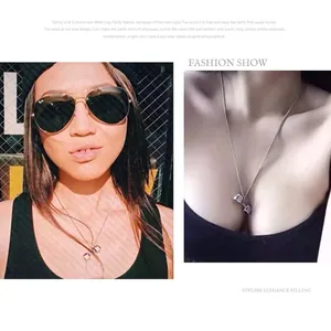 Polished silver titanium steel hexagonal dumbbell pendant necklace for fitness lovers