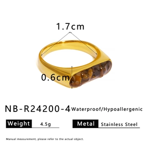 Detailed size specifications of the stainless steel gold ring with amber stone inlay