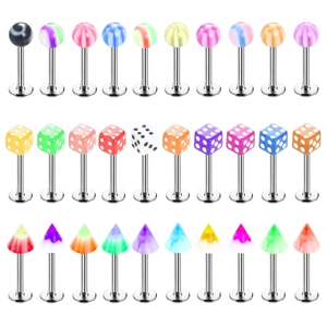Set di piercing in acciaio inossidabile con sfere e dadi in acrilico per labbra e lingua