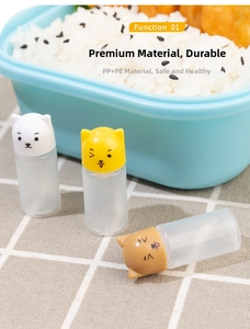 Mini bento condiment bottles set with cute animal caps and PP PE material label
