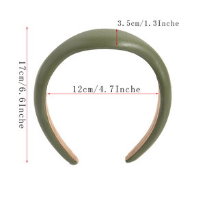 Size dimensions for the green vintage PU leather headband shown on a white background