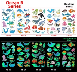 Glow-in-the-dark ocean animal tattoo stickers showing day and night luminous effects