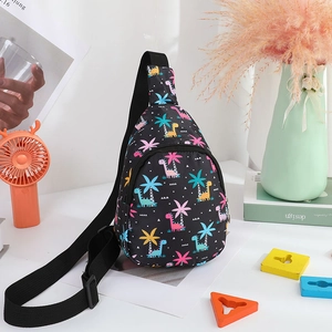 Black nylon children dinosaur chest bag with adjustable strap for outdoor travel