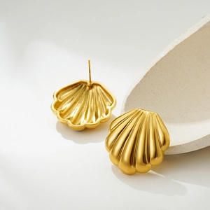 Minimalist 18K gold plated stainless steel seashell stud earrings with realistic textures