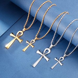 Ankh Cross Pendant Necklace Ancient Egyptian Polished Stainless Steel Amulet Religious Retro Ethnic Jewelry For Unisex