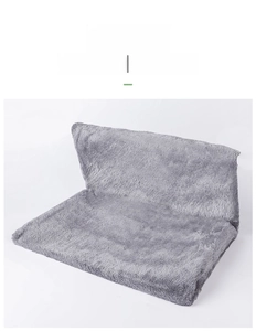Macro shot of thick grey plush material on a foldable warm cat hammock bed surface