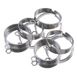 Adjustable Stainless Steel Ring Blank Base With Hole Tray For DIY Jewelry Making Findings Flat Round Geometric Style