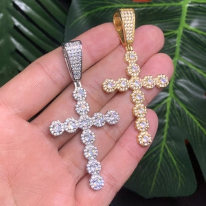 Iced Out Cross Pendant Necklace Copper Cubic Zirconia Hip Hop Bling Jewelry With Rope Chain For Men Shiny Accessory