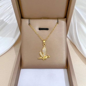 Elegant Swallow Bird Pendant Necklace Titanium Steel Chain Copper Micro Pave Cubic Zirconia Jewelry For Women