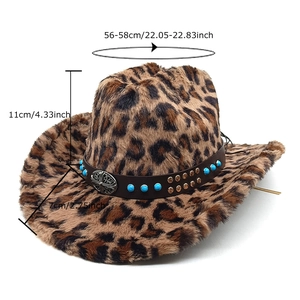 Cappello cowboy leopardato da donna con fodera in peluche e fascia 56-58cm