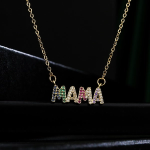 Mama Pendant Necklace 18K Gold Plated Copper Colorful Cubic Zirconia Letter Jewelry Mothers Day Gift For Women