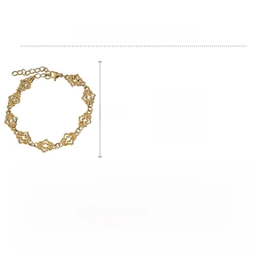 Detailed specs of hollow floral gold alloy bracelet showing 15+7cm length and 23.7g weight
