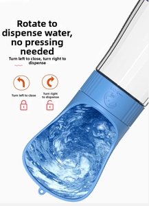 Detail view of portable pet water bottle with rotary switch for easy outdoor dog drinking