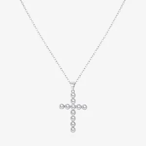 Cross Pendant Necklace With 925 Sterling Silver And Artificial Pearl Elegant Religious Fashion Jewelry For Women