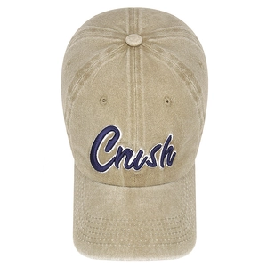 Classic washed cotton baseball cap in khaki with blue Crush 3D embroidery and curved brim