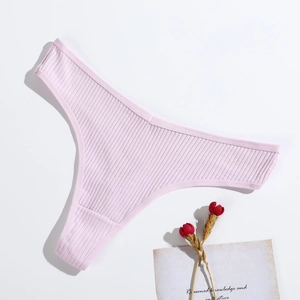 Lavender ribbed cotton thong for women, seamless breathable minimalist panty on white base