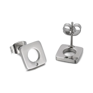 Polished hollow square stainless steel earrings base for DIY jewelry making