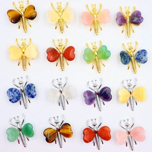 Butterfly Ornament Natural Crystal Heart Shape Stone Home Office Desk Decoration Amethyst Rose Quartz Gemstone Craft