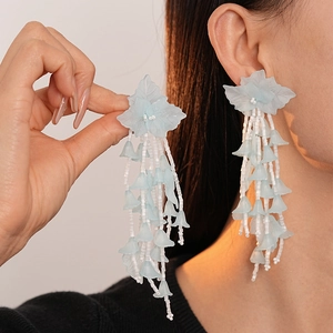 Acrylic Flower Tassel Dangle Earrings With 925 Sterling Silver Earring Post Elegant Vacation Style Jewelry For Women