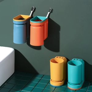 Wall-mounted multicolor toothbrush holder and rinse cups set for bathroom storage