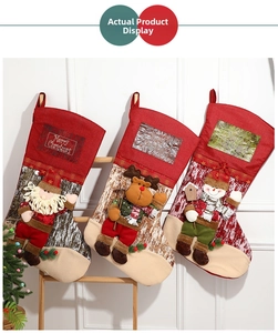 Detailed view of Christmas stockings set with Santa, elk, and snowman 3D embroidery