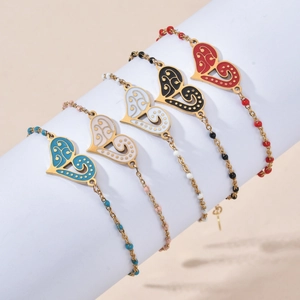 Bohemian Heart Pendant Bracelet Stainless Steel Enamel Beads Vintage Jewelry For Women