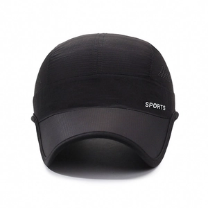 Unisex black mesh sports baseball cap with white SPORTS logo and quick-dry fabric