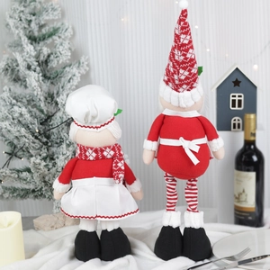Telescopic Christmas gnome chef plush dolls in red and white festive holiday scene decor