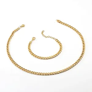 18K Gold Plated Stainless Steel Cuban Link Chain Necklace For Men Women Hip Hop Style Fashion Jewelry