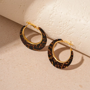 Vintage Geometric C-Shape Hoop Earrings With Resin Tortoiseshell Pattern And Silver Earring Post For Women Fashion Jewelry