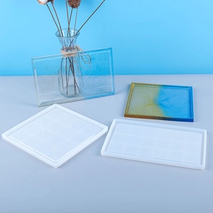 Square and rectangular silicone molds for DIY resin coasters with glitter finished products