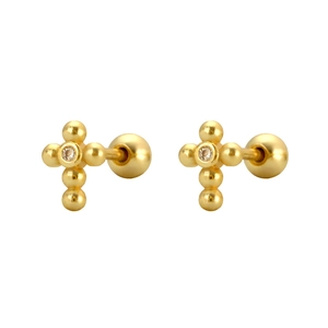 Cross earrings in 925 sterling silver with tiny sparkling crystals and screw backs