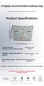 Detailed size specifications for a linen bunny makeup bag measuring 17x25cm