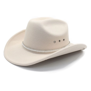 Western Cowboy Hat For Women Cotton Polyester Felt Wide Brim Artificial Pearl Rhinestone Band Retro Elegant Style Adjustable