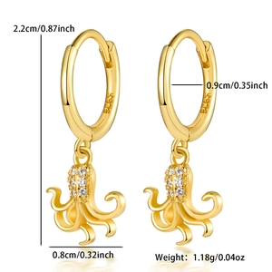 Detailed dimensions of gold S925 silver octopus earrings with pavé cubic zirconia