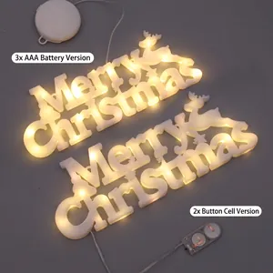 Luminous LED Merry Christmas hanging sign with reindeer motif and warm white lighting