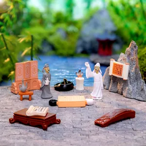 Ancient Chinese Style Miniature Resin Ornaments Micro Landscape DIY Decor Scholar Li Bai Traditional Furniture Vintage