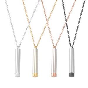 Polished stainless steel cylinder necklaces in silver, gold, rose gold and gun black