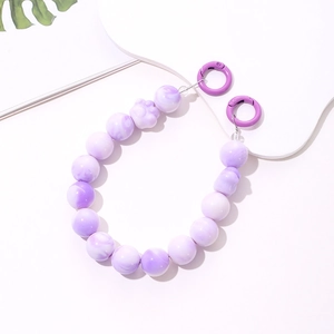 Handmade purple acrylic beaded phone strap with cute cat paw charm and metal clasps