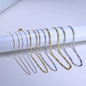 S925 sterling silver Figaro chains in gold and silver finishes with various widths
