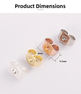 Detailed size chart of stainless steel butterfly earring backs in four metallic colors