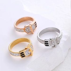 Luxe 18k gold plated belt buckle ring set with sparkling zircon in three colors
