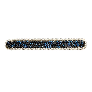 Sparkling blue and black rhinestone duckbill hair clip with white crystal border
