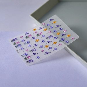 5D floral nail art stickers with realistic purple iris and pink flowers, model TS-072