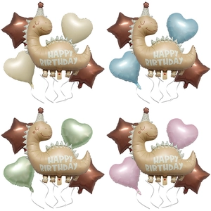 Dinosaur Aluminum Foil Balloons Happy Birthday Decoration Heart And Star Shapes Retro Jungle Theme Kids Party