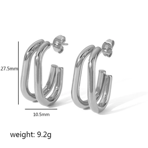 Silver geometric U-shaped double-hoop earrings, dimensions 27.5mm by 10.5mm, 9.2g weight