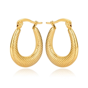 Elegant gold U-shaped drop earrings with textured rhombic relief in a pair