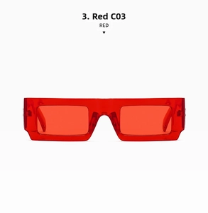 Front view of retro square red sunglasses with thick temples and flat top frame