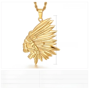 Detailed size specifications for the gold-plated punk Indian skull pendant
