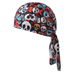 Outdoor cycling pirate hat with vibrant red and black skull graffiti print design